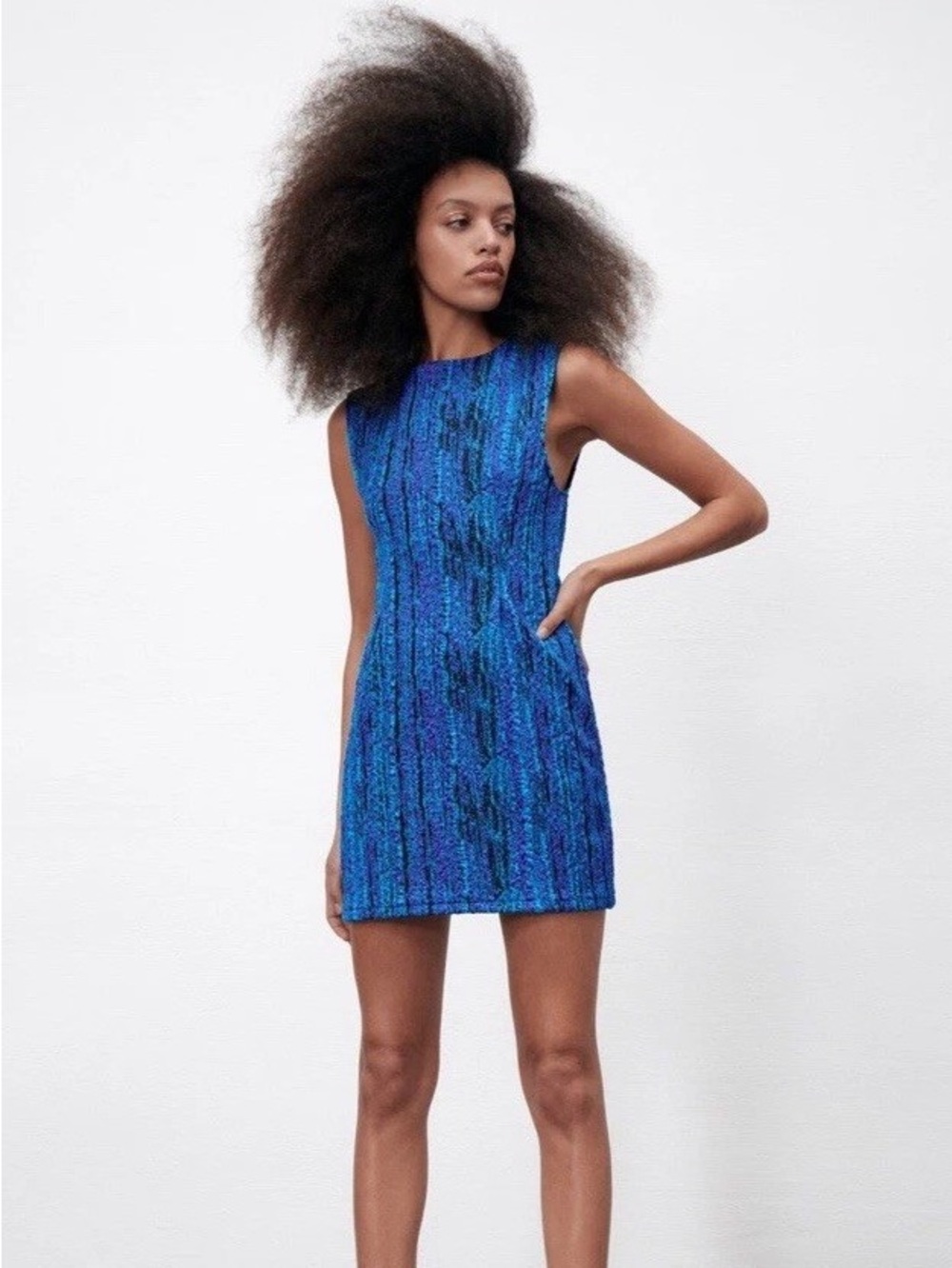 Zara Blue Textured Sleeveless Mini Dress